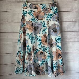 Lapis Pastel Floral Midi Skirt Flowy Chiffon A-Line Size Large